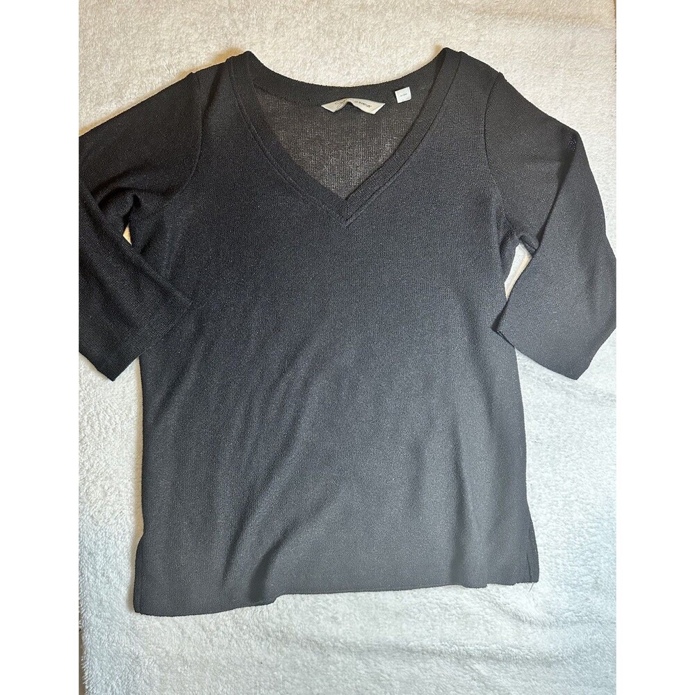 Soft By Avenue Black 3/4 Sleeve Sheer V-neck Sweater Sz 14/16